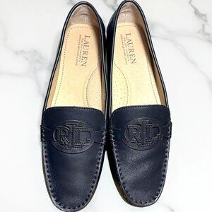 BNIB Lauren Ralph Lauren Brynn Size 9 Nappa Leather Driving Flat Navy Loafer